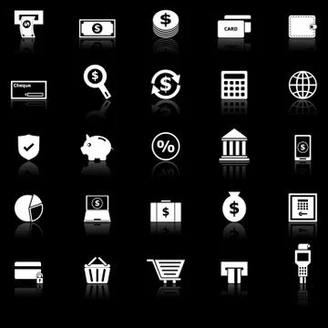 Payment icons with reflect on black background Stock Illustration