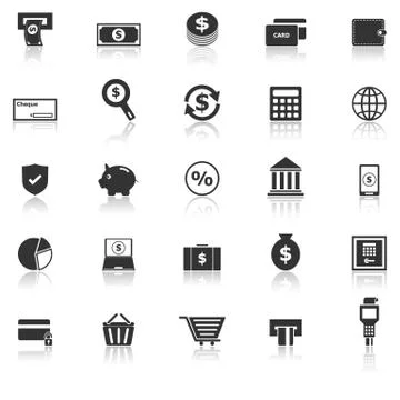 Payment icons with reflect on white background Stock Illustration