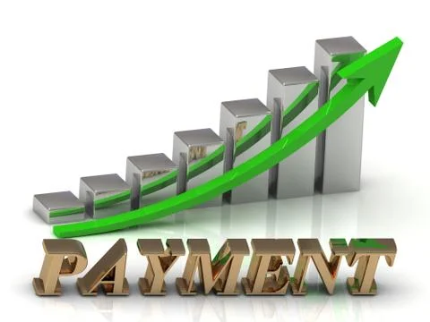 PAYMENT- inscription of gold letters and Graphic growth and gold arrows on wh Stock Illustration