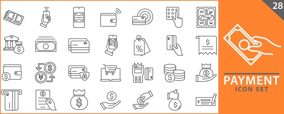 Payment line icon set Stock Illustration