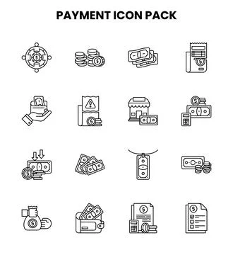 Payment Line UI Icons Pack Stock Illustration