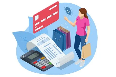 Payment Machine or POS Terminal with receipt records, design template of bill Stock Illustration