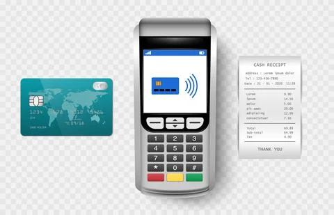 Payment Machine, POSt terminal with cash receipt and credit card Stock Illustration