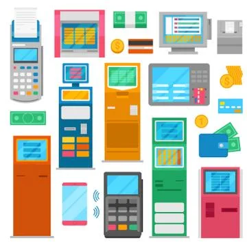 Payment machine vector pos banking terminal for credit card to pay and atm bank Illustrazione stock