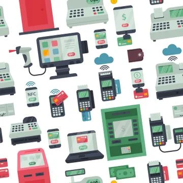 Payment machine vector pos banking terminal and atm bank system for credit card Stock Illustration