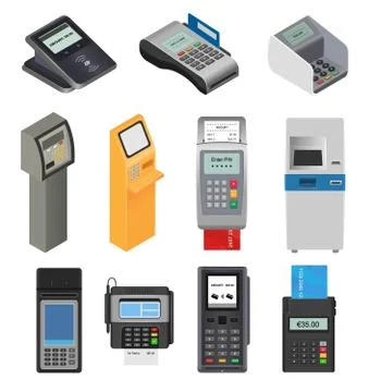 Payment machine vector pos banking terminal for credit card to pay atm bank Illustrazione stock