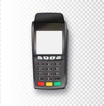 Payment machine. Vector Realistic Black 3d Payment Machine. POS terminal with Illustrazione stock