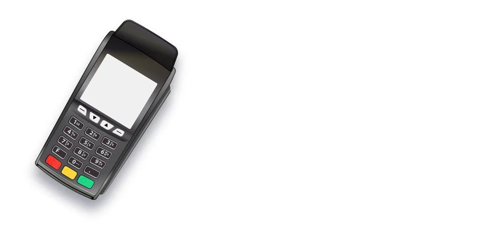 Payment machine. Vector Realistic Black 3d Payment Machine. POS terminal with Illustrazione stock