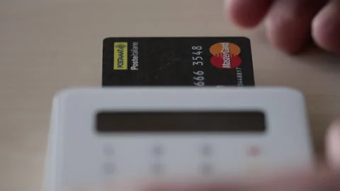 Payment with Master Card and pos. Shop purchase concept Video stock 164778298