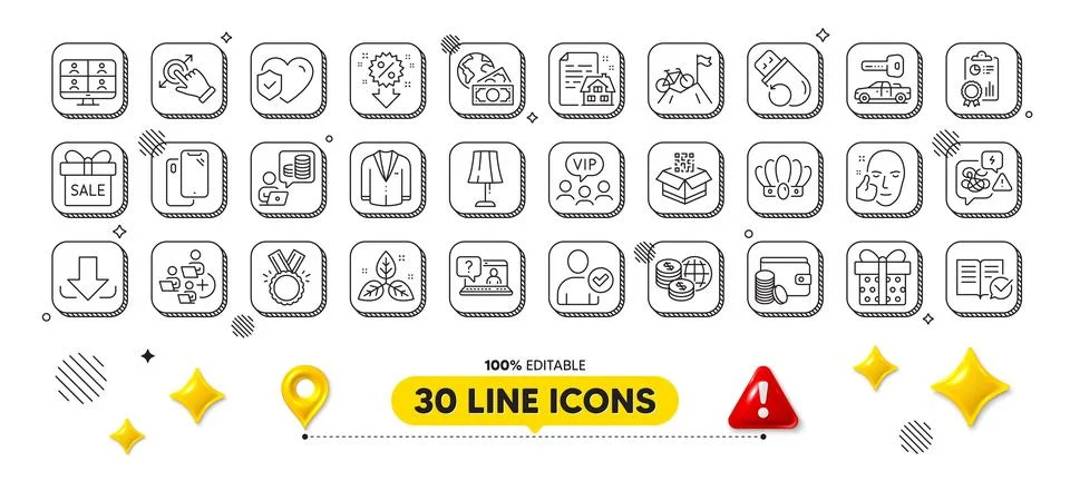 Payment method, Car key and Lease contract line icons pack. For web app. 3d イラスト素材