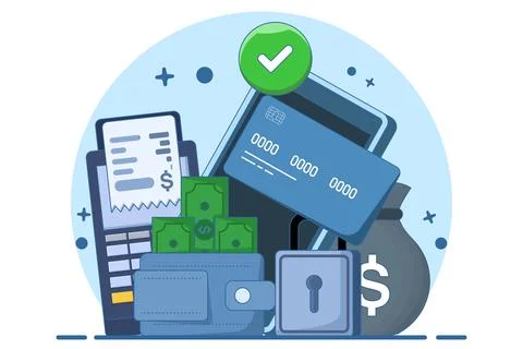 Payment method concept. Debit card for online shopping. Stock Illustration