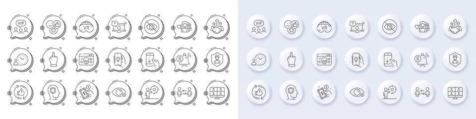 Payment method, User notification and Vr line icons. For web app, printing. Line Stock Illustration