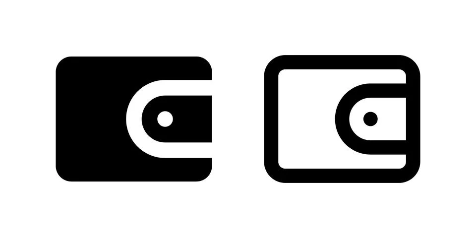 Payment Method Wallet Icon Set. A black glyph and outline icon of a wallet,.. Stock Illustration