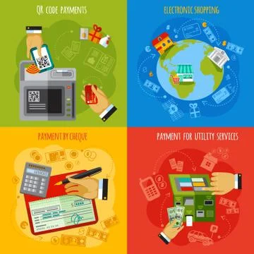 Payment methods 4 flat icons square Stock Illustration