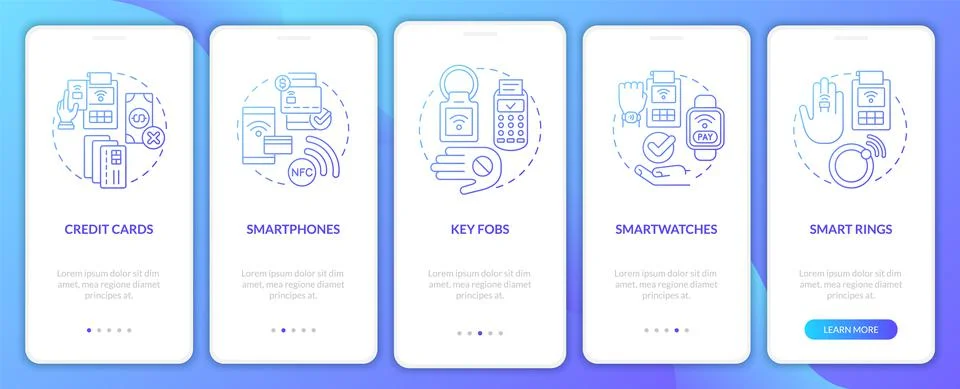 Payment methods blue gradient onboarding mobile app screen Stock Illustration