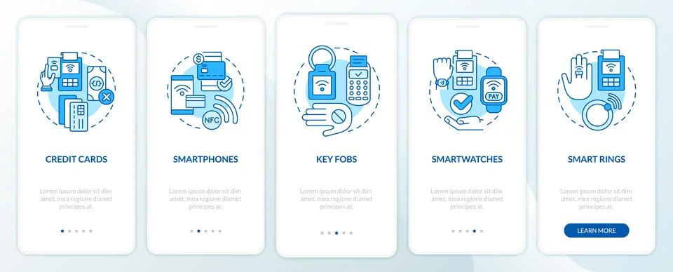 Payment methods blue onboarding mobile app screen Stock Illustration