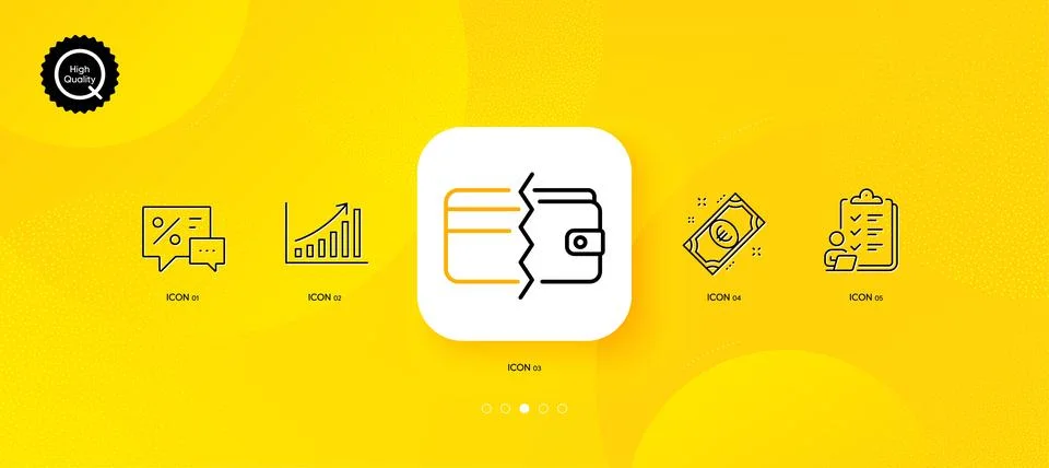 Payment methods, Discounts and Graph chart minimal line icons. For web Stock Illustration
