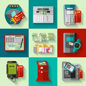 Payment methods flat icons set Stock Illustration