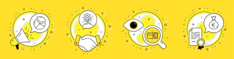 Payment methods, Pie chart and Loyalty points icons set. Money bag sign. Vector Stock Illustration