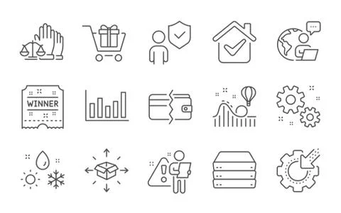 Payment methods, Roller coaster and Servers icons set. Shopping cart, Security Stock Illustration