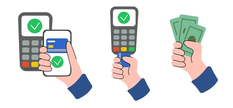 Payment Methods Set. Contactless, Card, Cash Payments. Stock Illustration