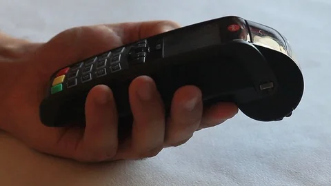 Payment by mobile POS terminal Stock Footage 97380269