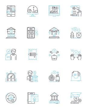 Payment options linear icons set. Credit, Debit, PayPal, Mobile, Cash, Check Stock Illustration