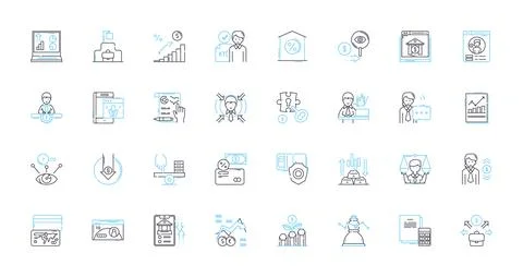 Payment options linear icons set. Credit, Debit, PayPal, Mobile, Cash, Check Stock Illustration