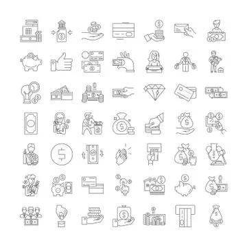 Payment proccess linear icons, signs, symbols vector line illustration set Stock Illustration