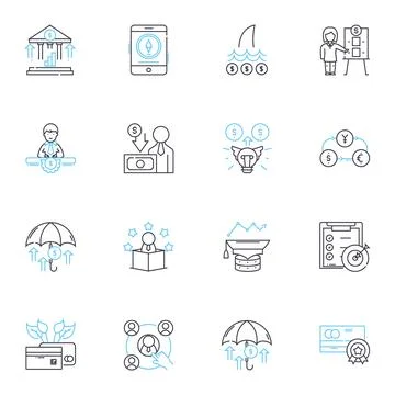 Payment proceeds linear icons set. Transactions, Remittance, Disbursement Stock Illustration