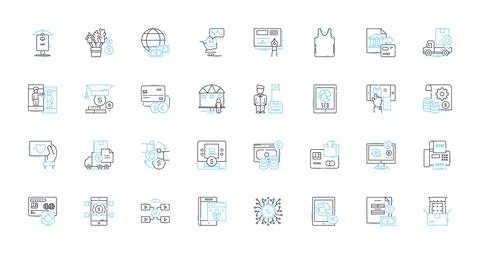 Payment process linear icons set. Transaction, Invoice, Payment, Withdrawal Stock Illustration