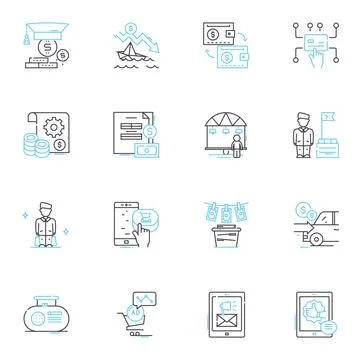 Payment process linear icons set. Transaction, Invoice, Payment, Withdrawal Stock Illustration