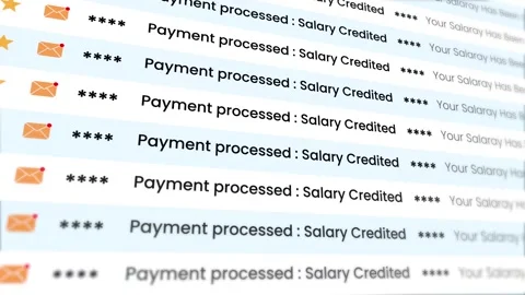 Payment processed into account with payroll processing email list animation Stock Footage 321478212