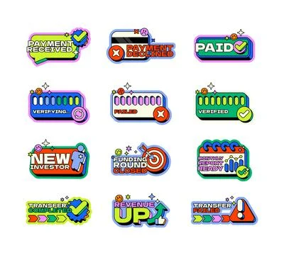 Payment processing and transfer status neo brutalism pop-up UI overlay set 库存插图