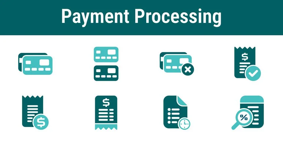 Payment Processing Billing Transaction Icons Stock Illustration