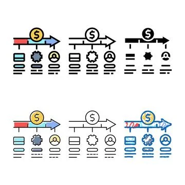 Payment processing business process set color icon vector Illustrazione stock