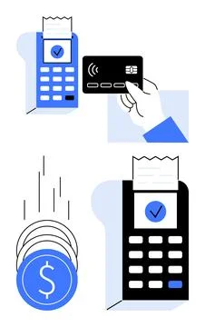 Payment Processing with Card Reader and Contactless Payment Methods Highlig.. Illustrazione stock