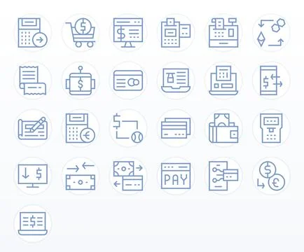 Payment Processing Essential Vector Set including 25 Pixel Optimized Regula.. Stock Illustration