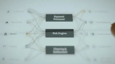 Payment processing flow connects market participants and rails Stock-Footage 346592872