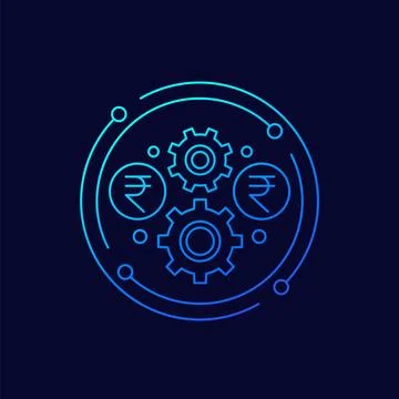 Payment processing icon with rupee, line design Stock Illustration