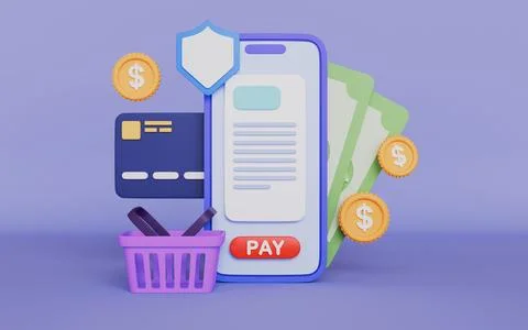 Payment Processing of Money and Credit Card Concept 3d illustration Stock Illustration