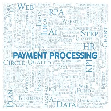 Payment Processing typography word cloud create with the text only. Illustrazione stock