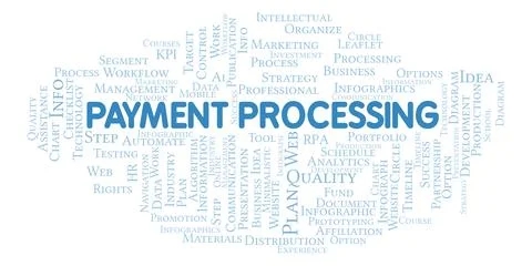 Payment Processing typography word cloud create with the text only. Illustrazione stock