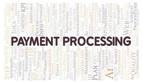 Payment Processing typography word cloud create with the text only. Stock Illustration