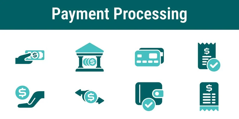 Payment Processing Workflow Icons set Stock Illustration