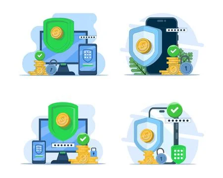 Payment protection illustration set featuring secure transactions Stock Illustration