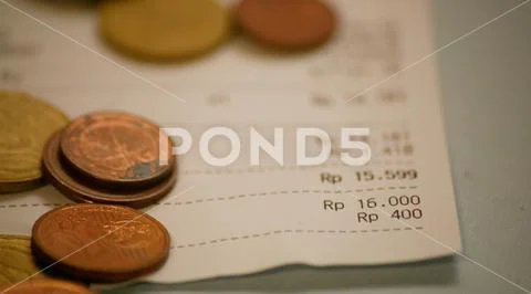 Payment receipt calculation with Indonesia rupiah in dirty table Stock ...