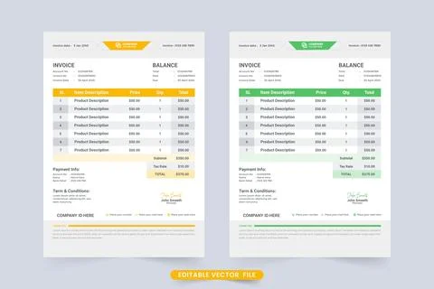 Payment receipt template design with yellow and green color shade. Creative c Stock Illustration