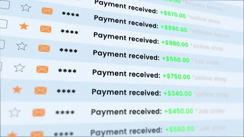 Payment received transaction list scrolling animation Stock Footage 344367548