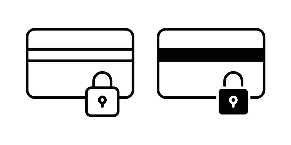Payment security icon linear versions pack on white background Stock Illustration